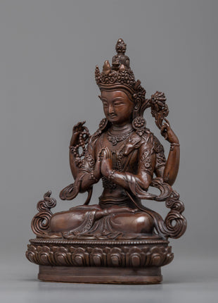 Oxidized Copper Chenresig Statue | Reflect the Eternal Compassion and Wisdom of the Bodhisattva