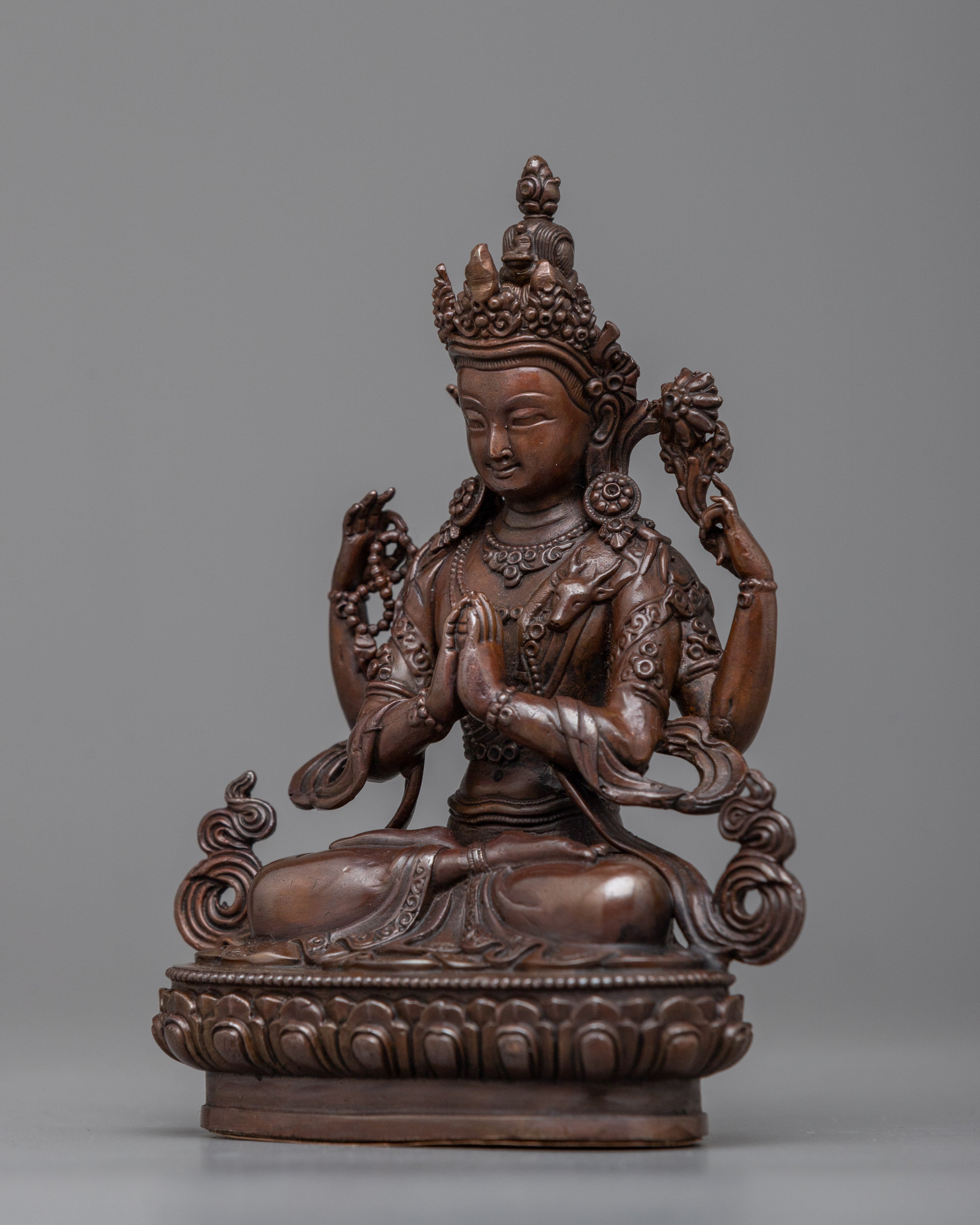 Oxidized Copper Chenresig Statue | Reflect the Eternal Compassion and Wisdom of the Bodhisattva