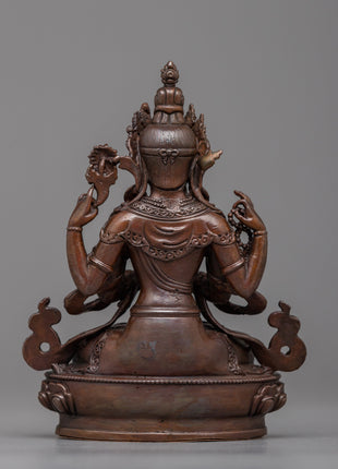 Oxidized Copper Chenresig Statue | Reflect the Eternal Compassion and Wisdom of the Bodhisattva
