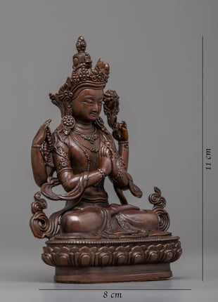 Oxidized Copper Chenresig Statue | Reflect the Eternal Compassion and Wisdom of the Bodhisattva