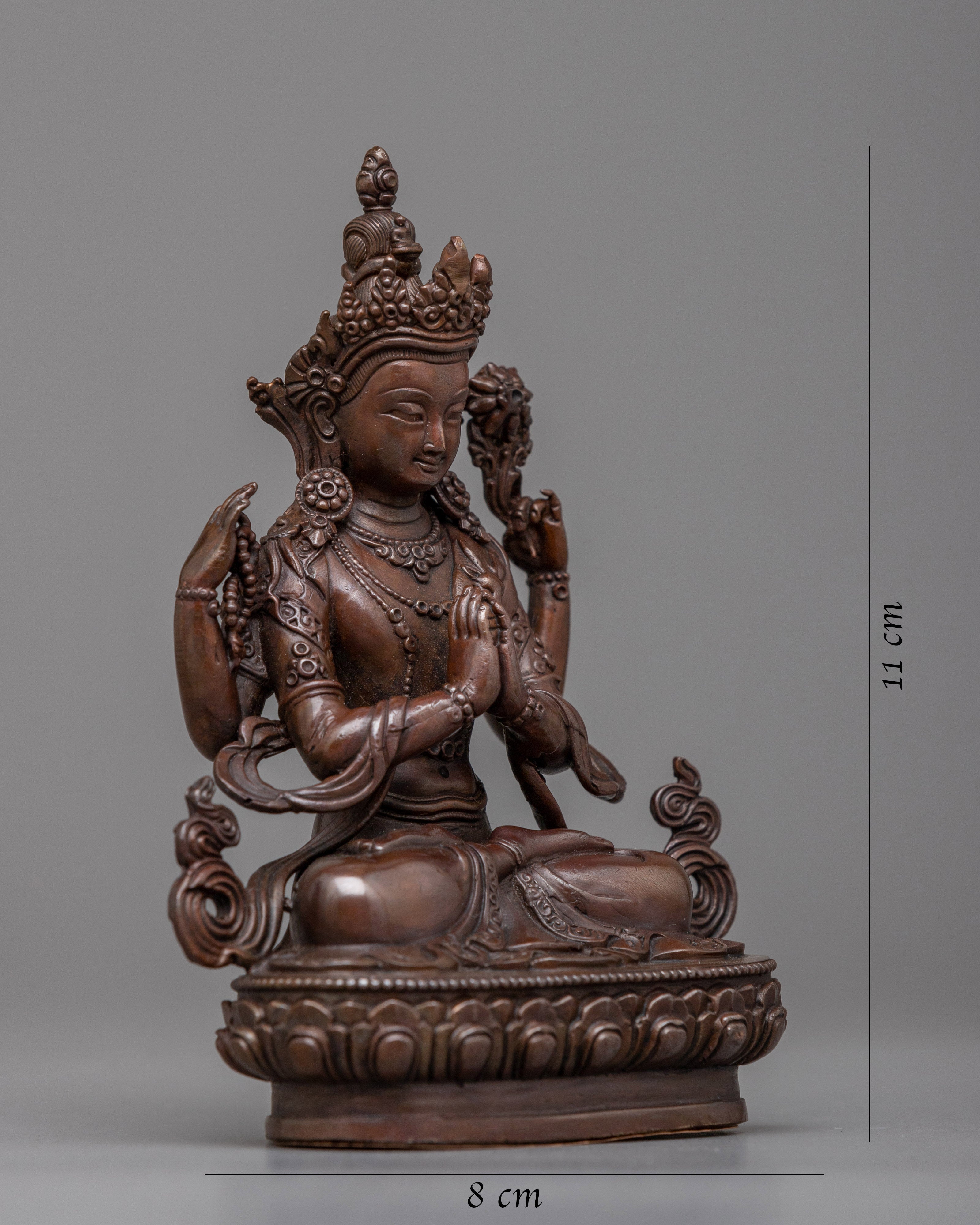 Oxidized Copper Chenresig Statue | Reflect the Eternal Compassion and Wisdom of the Bodhisattva