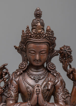 Oxidized Copper Chenresig Statue | Reflect the Eternal Compassion and Wisdom of the Bodhisattva