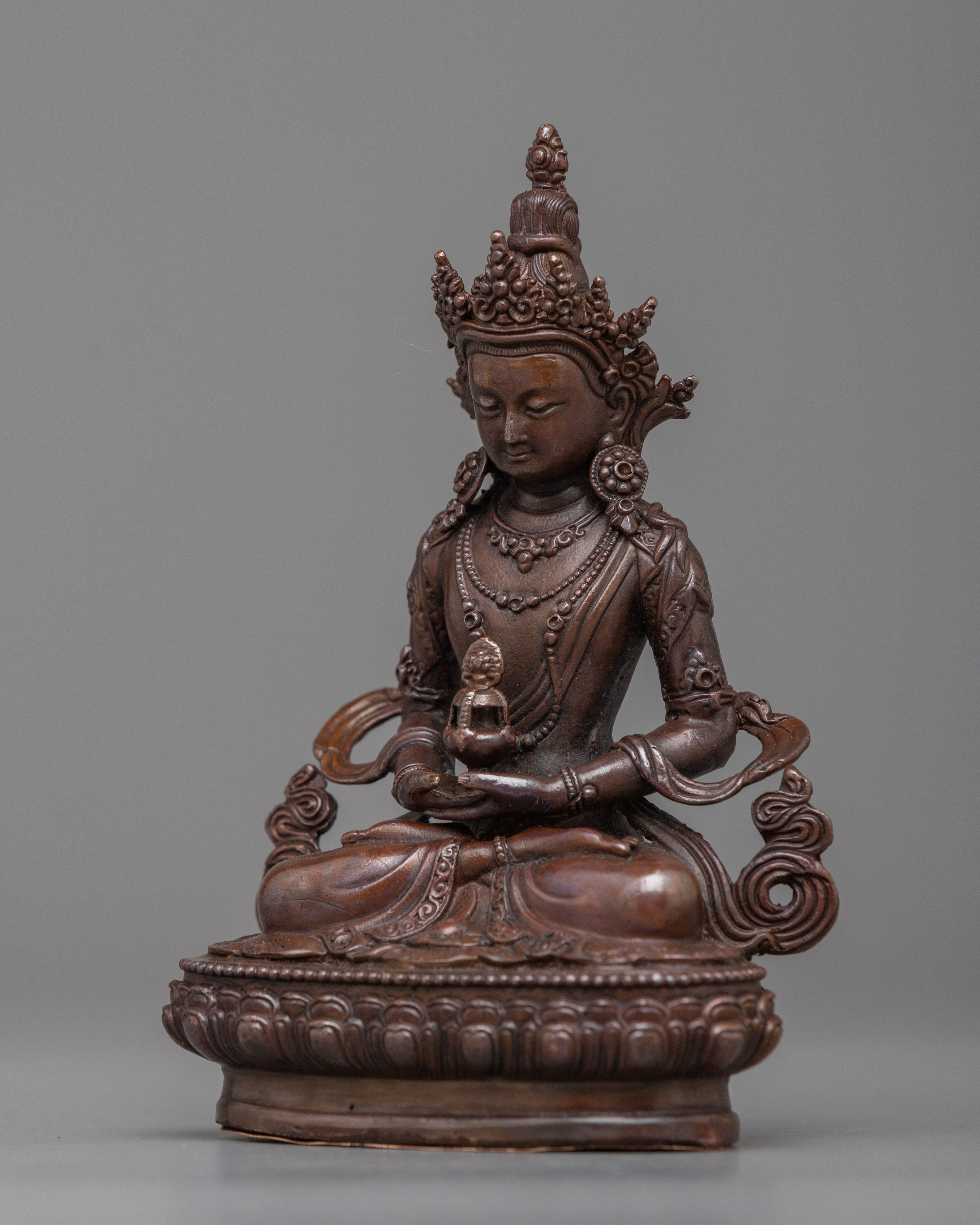 Copper Buddha Amitayus Statue |  Radiating Healing and Longevity Blessings