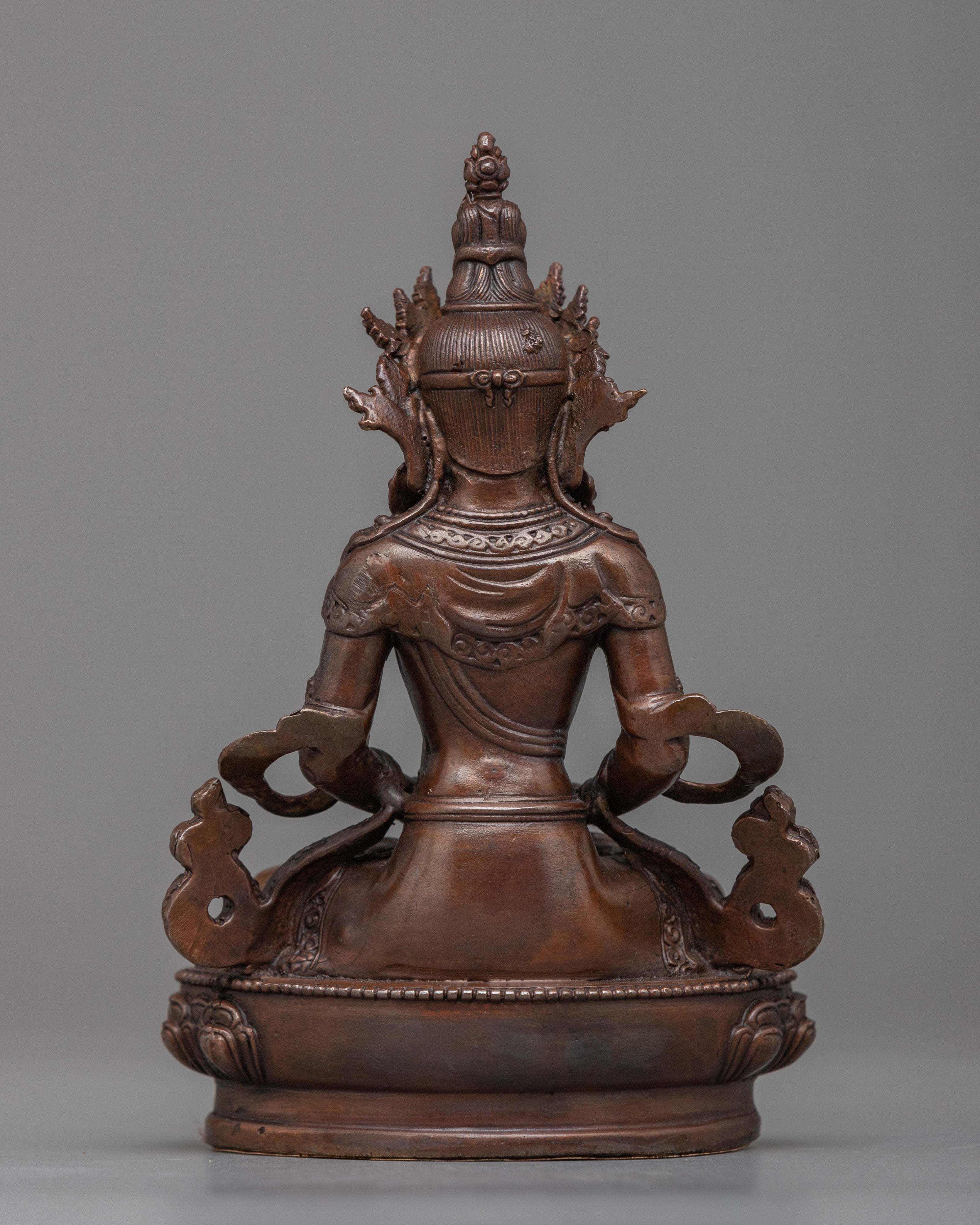 Copper Buddha Amitayus Statue |  Radiating Healing and Longevity Blessings