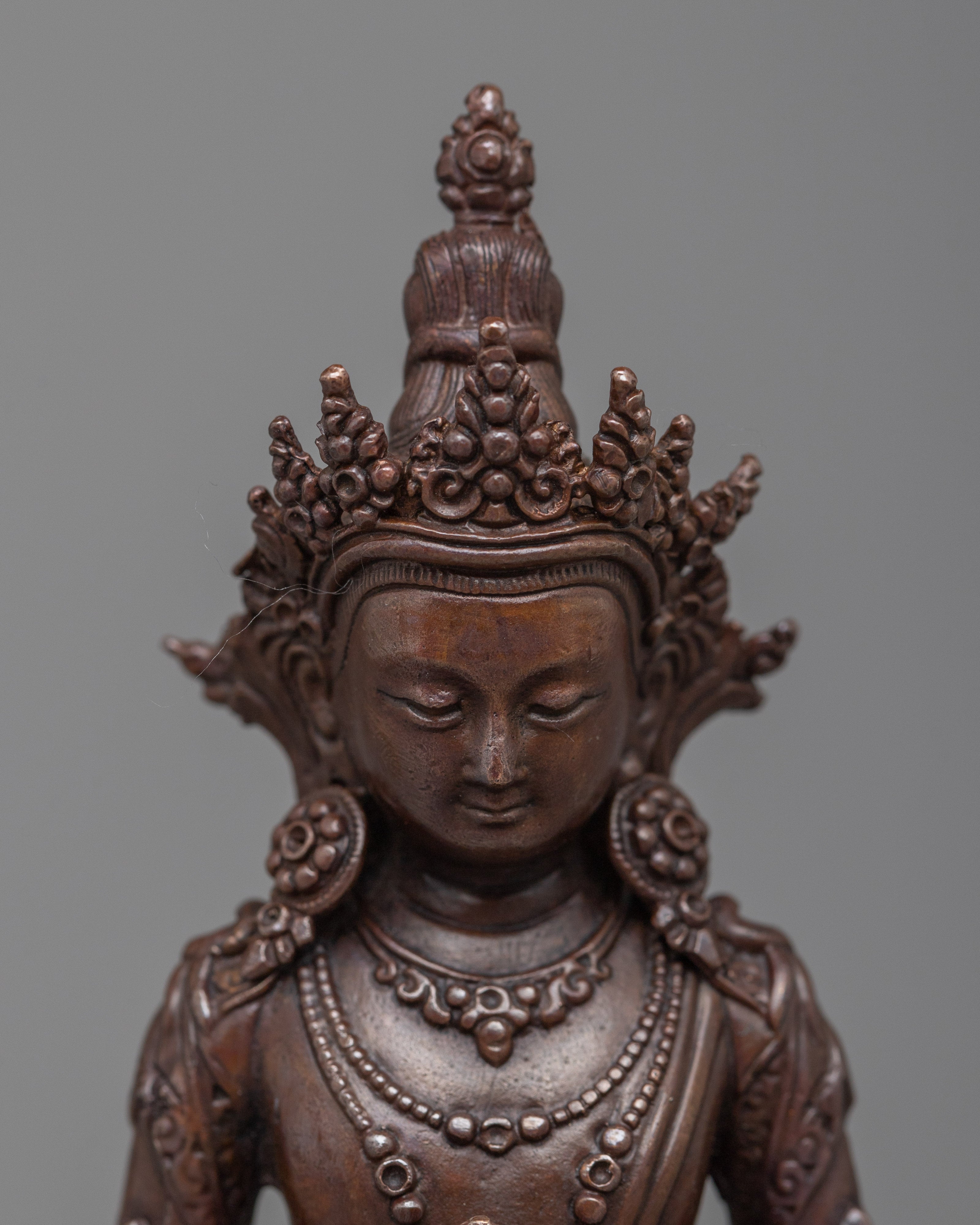 Copper Buddha Amitayus Statue |  Radiating Healing and Longevity Blessings