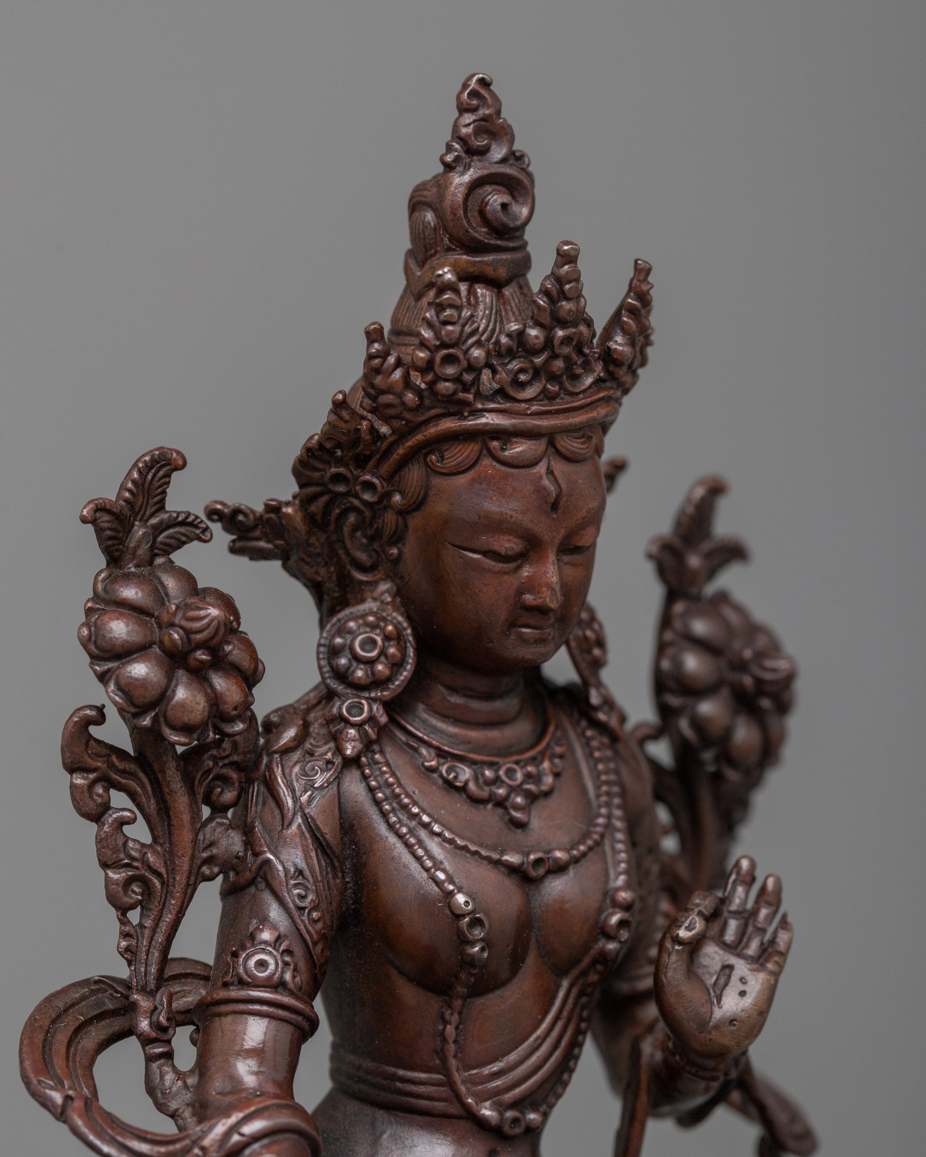 Copper Machine Made White Tara Statue | Invoke Serenity and Healing Art