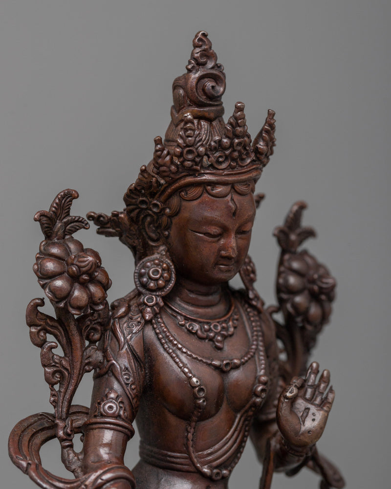 Copper Machine Made White Tara Statue | Invoke Serenity and Healing Art