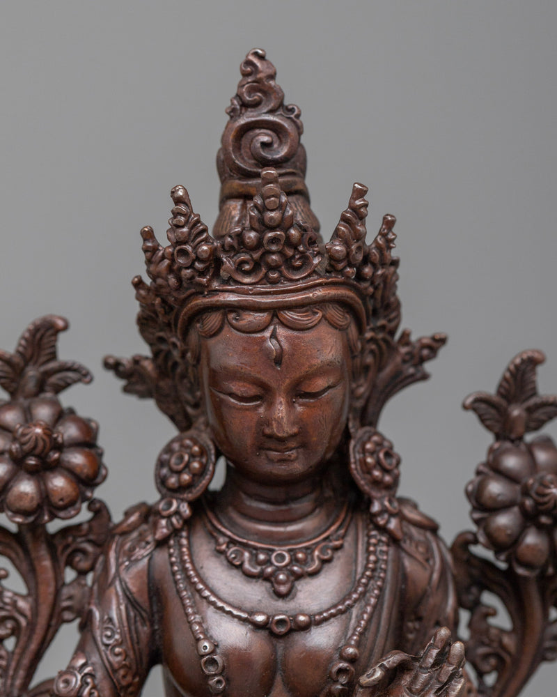 Copper Machine Made White Tara Statue | Invoke Serenity and Healing Art