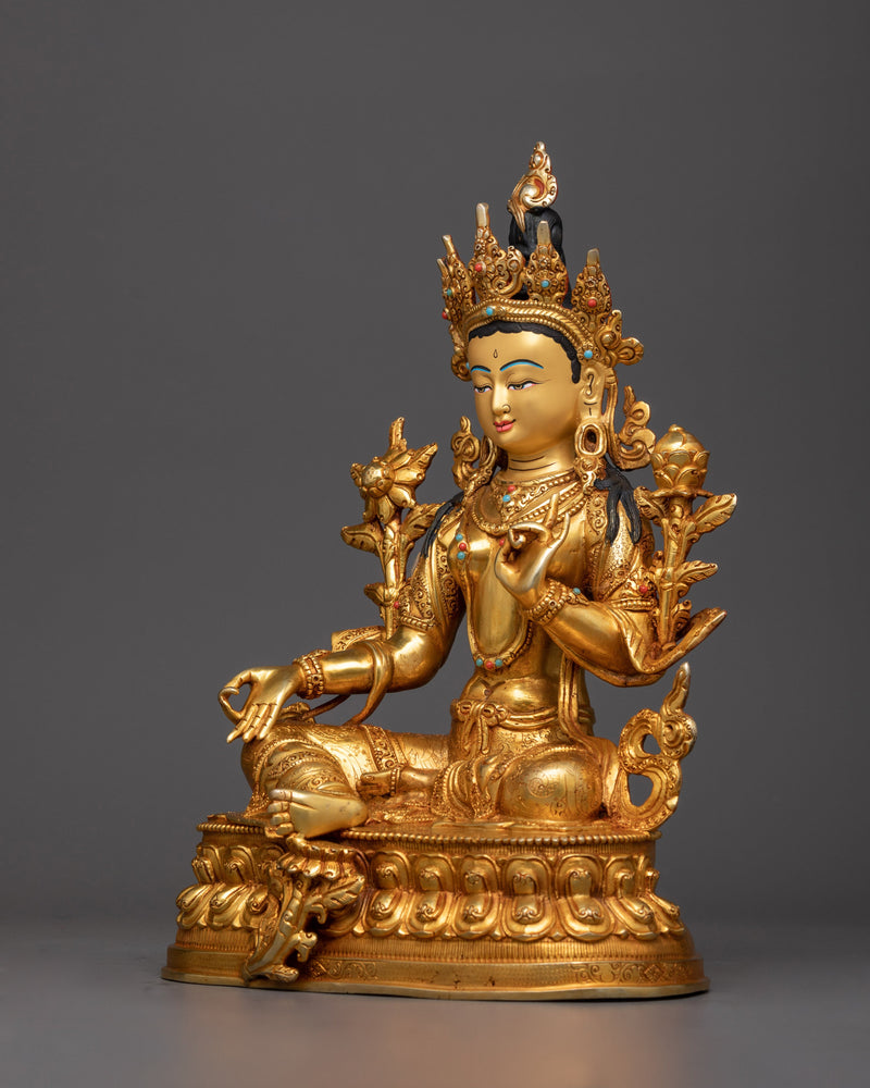 Large Copper Green Tara Sculpture | Majestic Buddhist Decor for Home or Altar