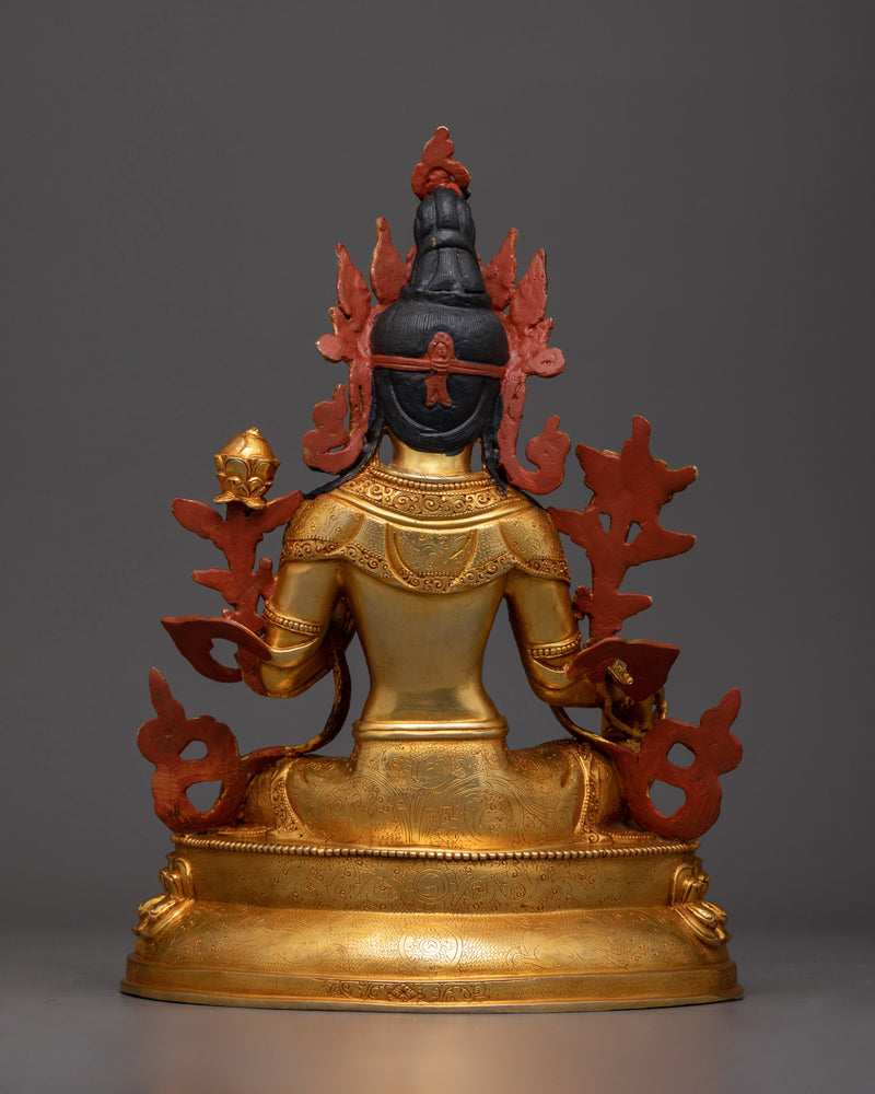 Large Copper Green Tara Sculpture | Majestic Buddhist Decor for Home or Altar