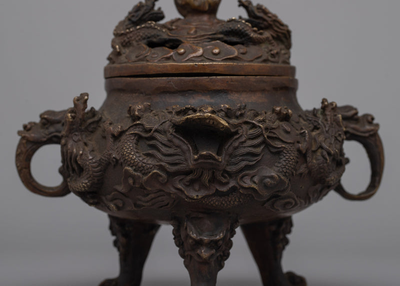 Copper Dragon Incense Burner | Traditional Design for Meditation Space
