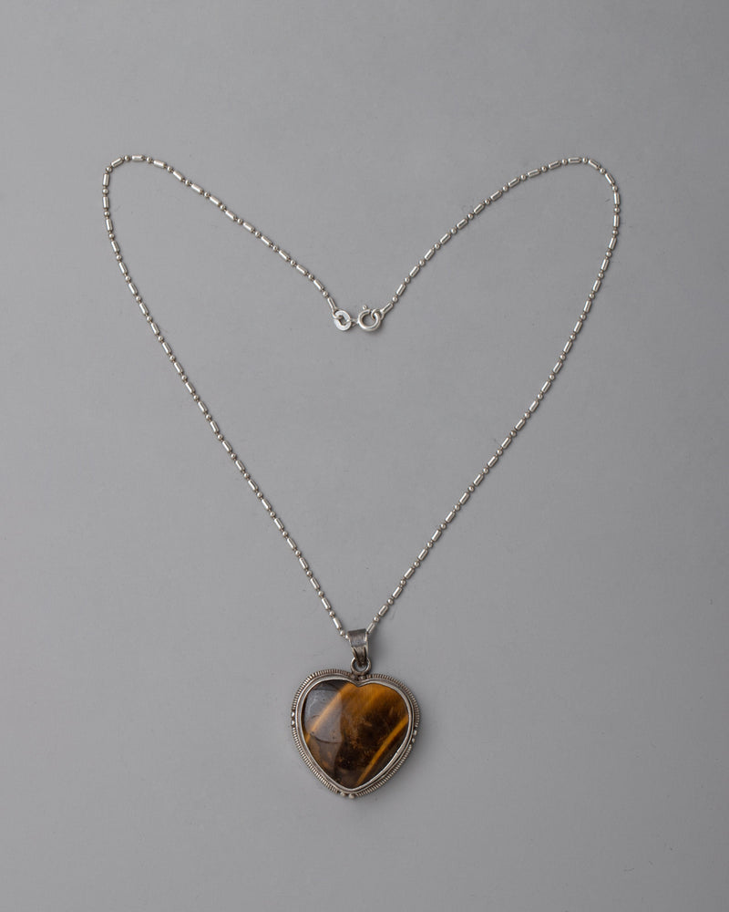 Tiger's Eye Pendant Locket Heart Shaped | Spiritual Jewelry for Balance and Insight