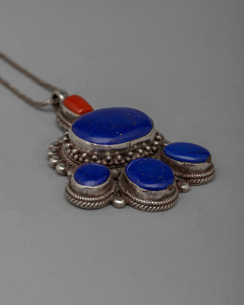 Lapis Lazuli and Coral Locket | Protective Amulet for Spiritual Well-being