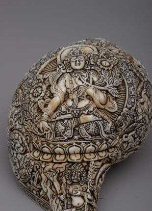 Deities Carved Buddhist Sankha | Unveiling Spiritual Mastery of Artistry