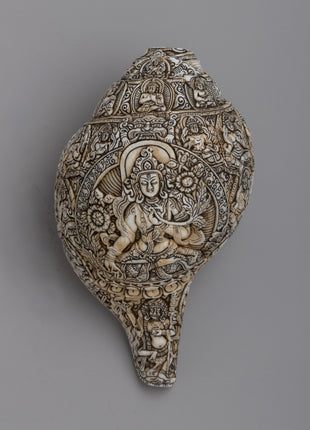 Deities Carved Buddhist Sankha | Unveiling Spiritual Mastery of Artistry