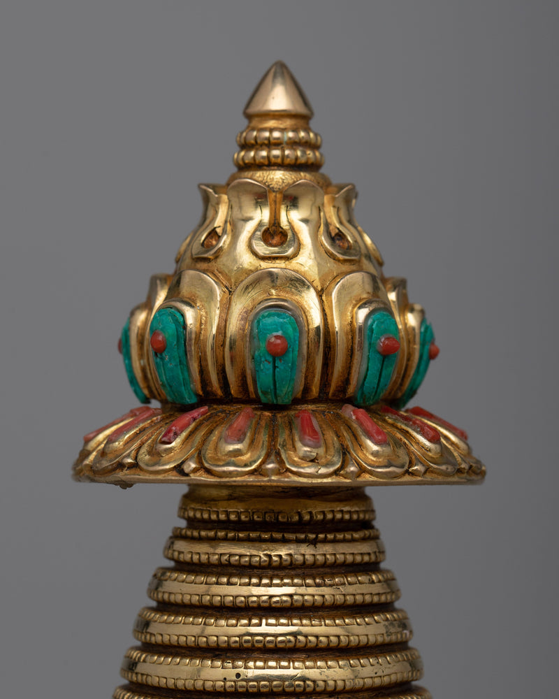 Copper Eight Auspicious Symbol Stupa |  Inspiring Divine Connection and Inner Peace