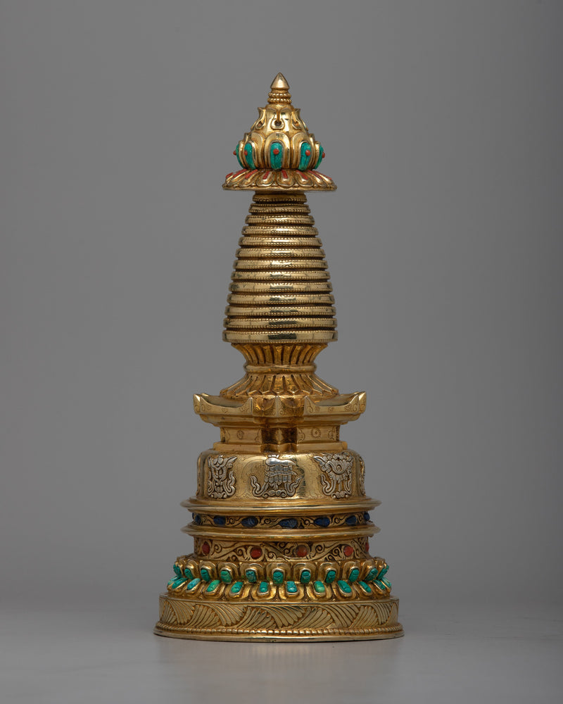 Copper Eight Auspicious Symbol Stupa |  Inspiring Divine Connection and Inner Peace