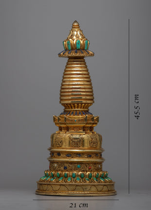 Gold Plated Kadampa Stupa | Invoking Serenity and Divine Blessings