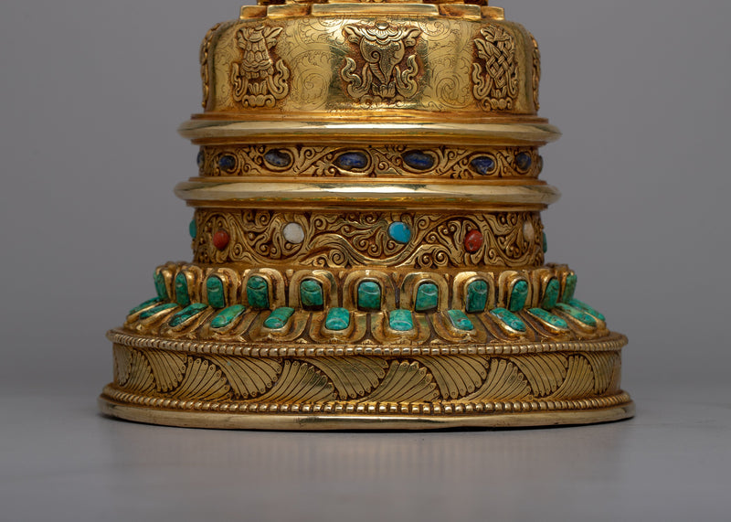 Gold Plated Kadampa Stupa | Invoking Serenity and Divine Blessings