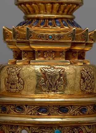 Gold Plated Kadampa Stupa | Invoking Serenity and Divine Blessings