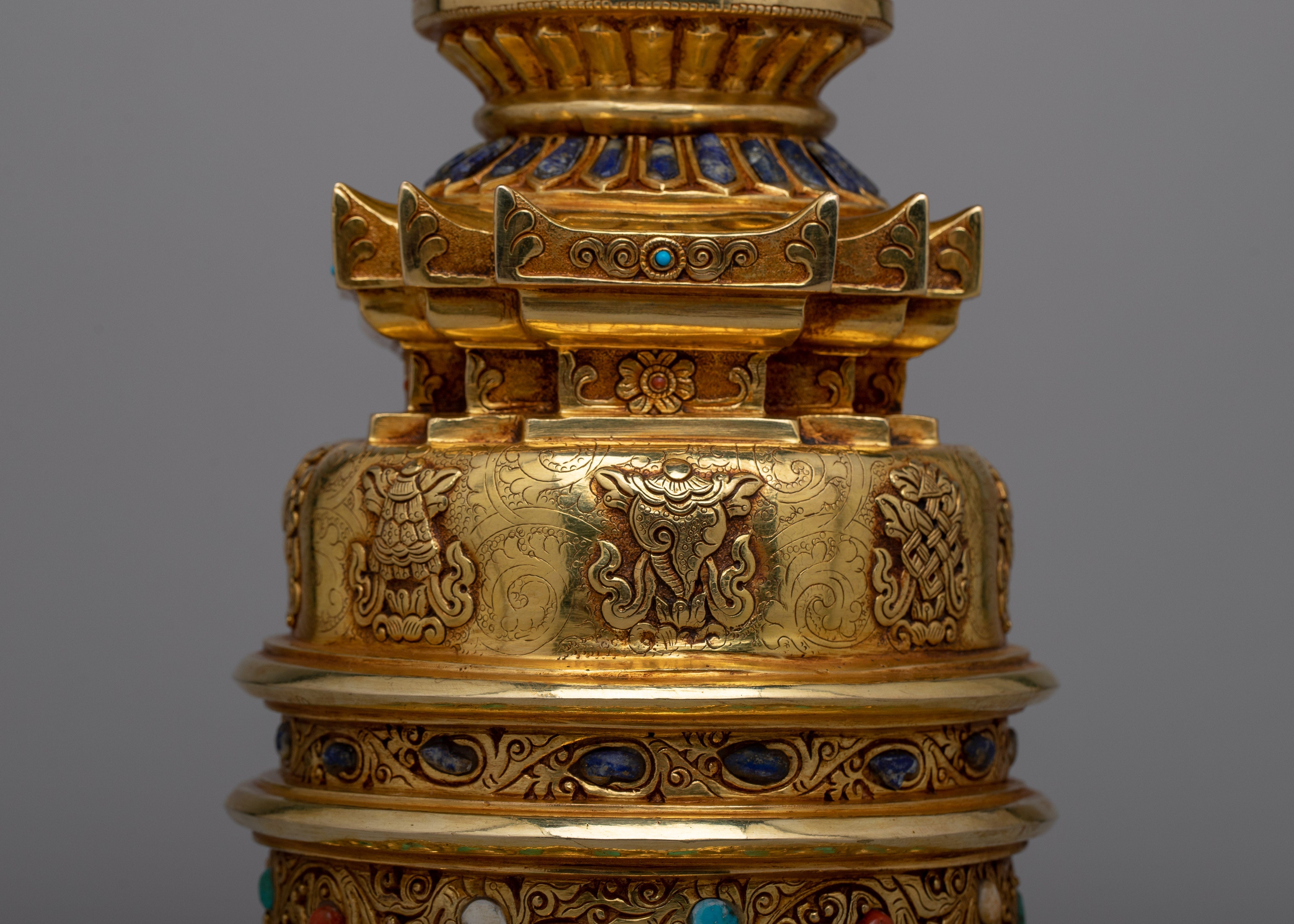 Gold Plated Kadampa Stupa | Invoking Serenity and Divine Blessings