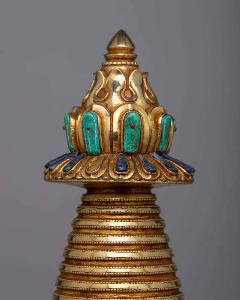 Gold Plated Kadampa Stupa | Invoking Serenity and Divine Blessings