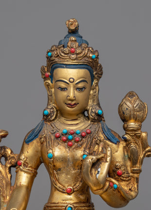 Handcrafted Copper White Tara Statue | Serene Goddess of Longevity