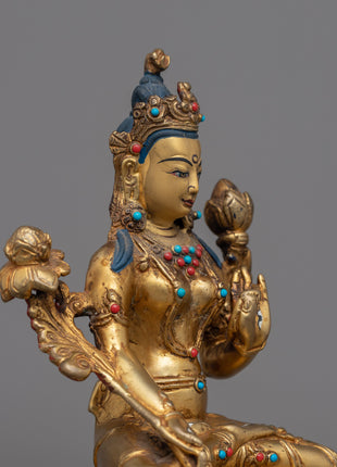 Handcrafted Copper White Tara Statue | Serene Goddess of Longevity
