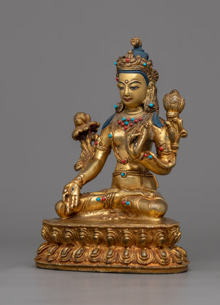 Handcrafted Copper White Tara Statue | Serene Goddess of Longevity