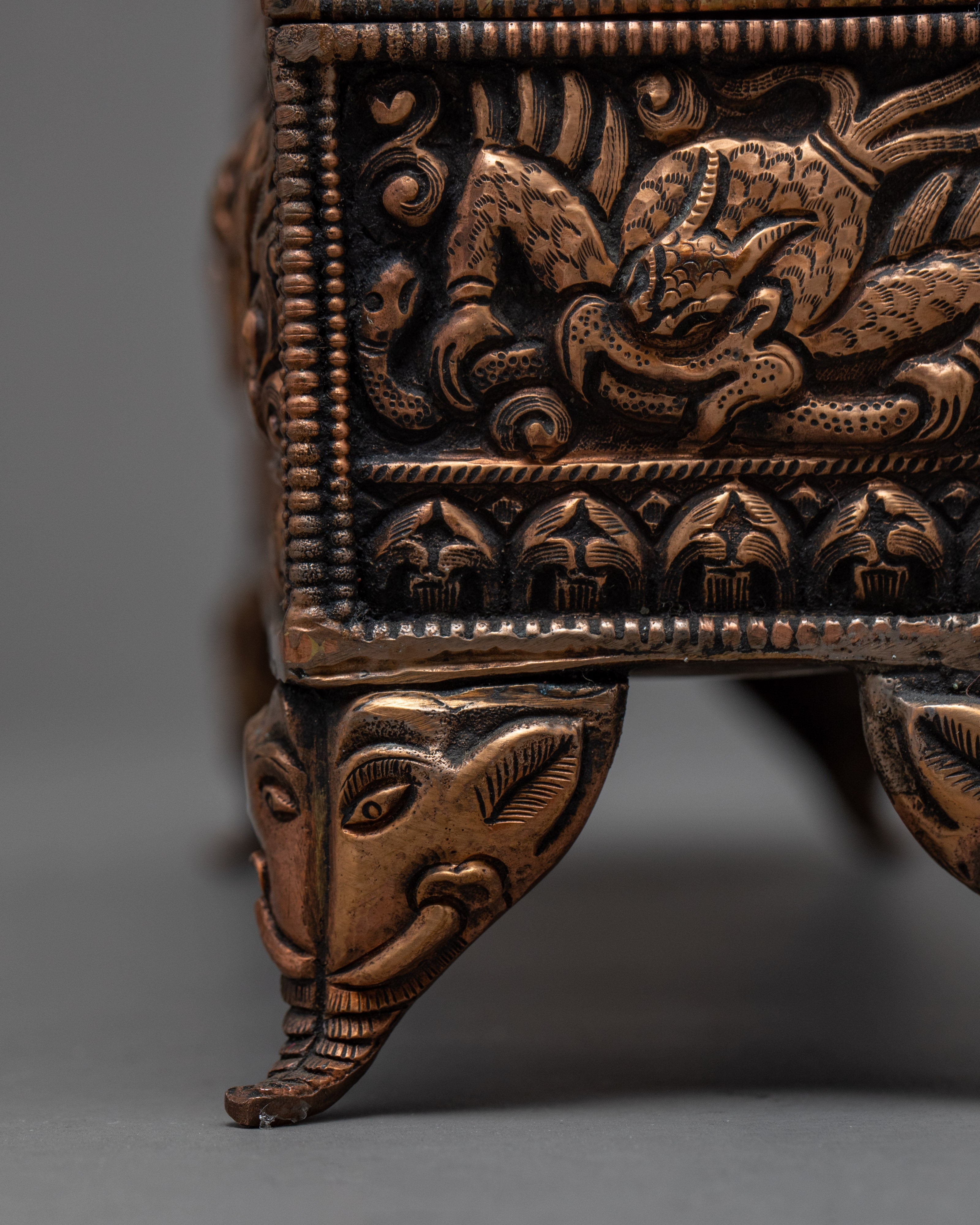 Hand carved Dragon Pattern Treasure Box | Nepalese Religious Art Decorative Trinket Box