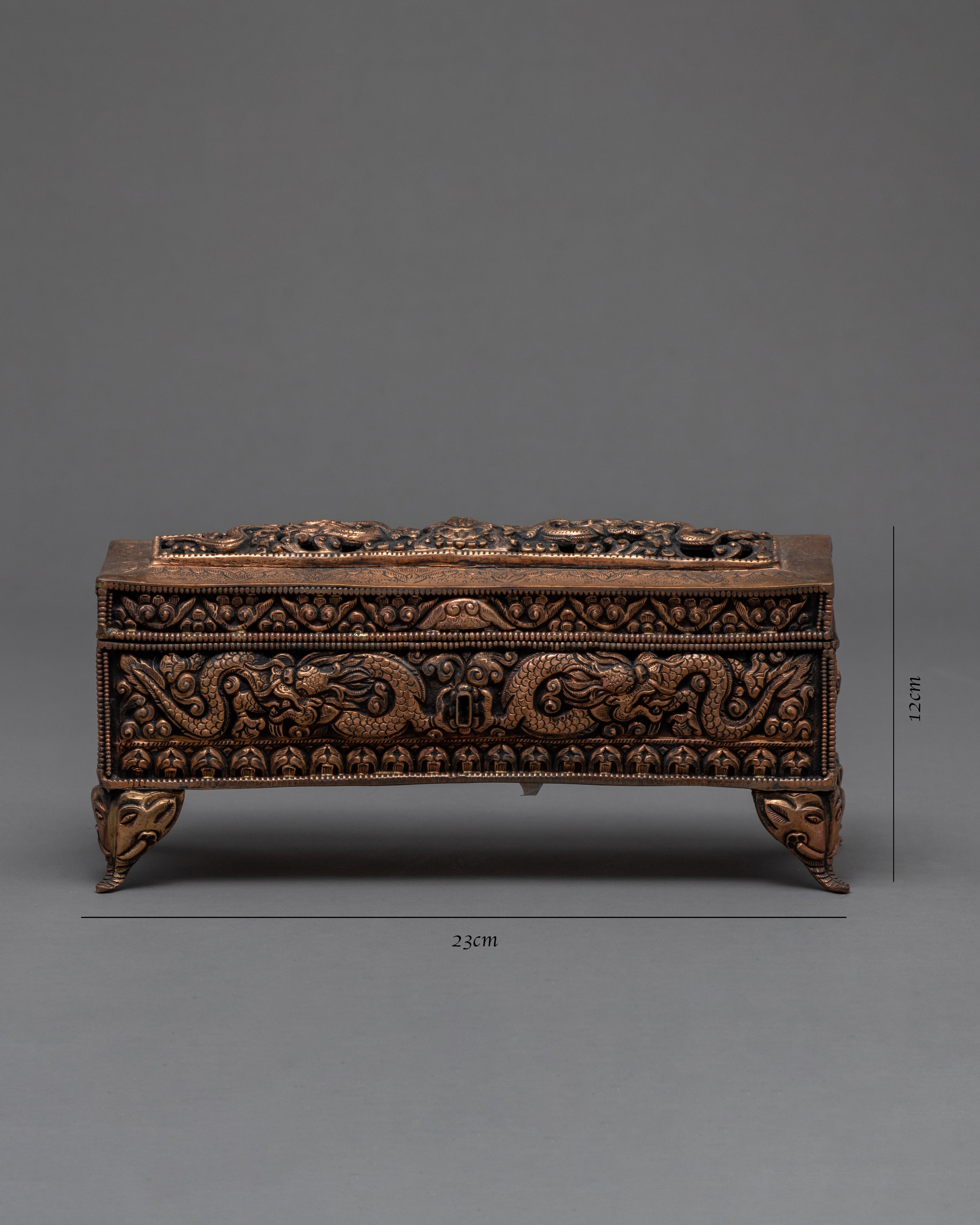 Hand carved Dragon Pattern Treasure Box | Nepalese Religious Art Decorative Trinket Box