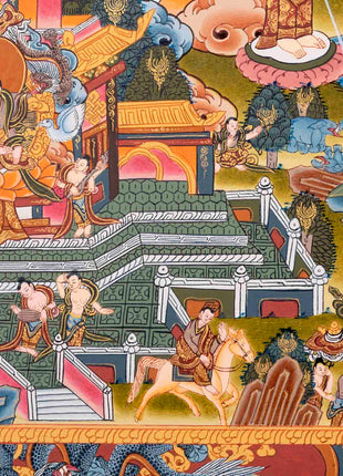 Buddha life Story | Vintage Original Hand-Painted Thangka