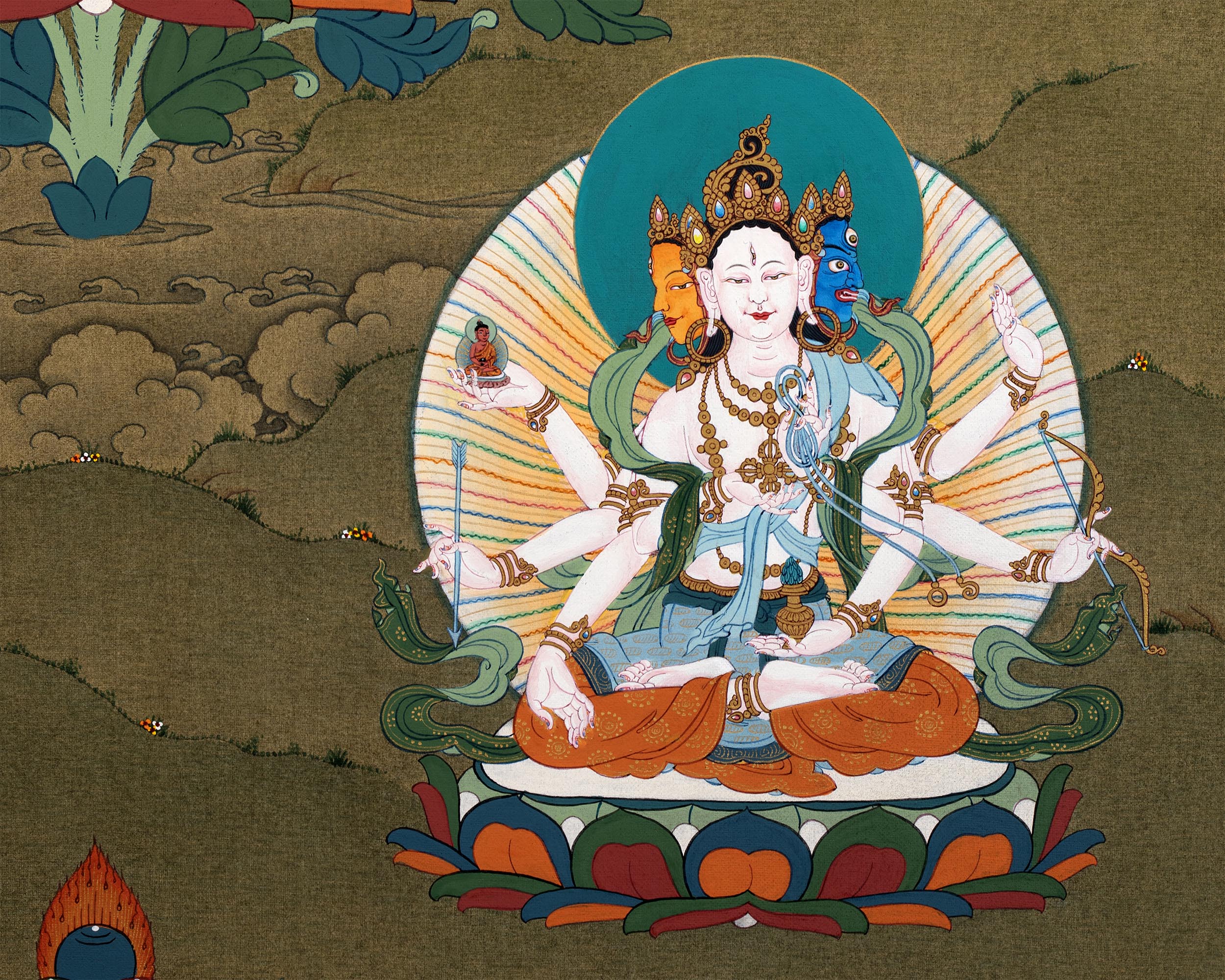 Amitayus With White Tara And Namgyalma Thangka | Tibetan Buddhist Art