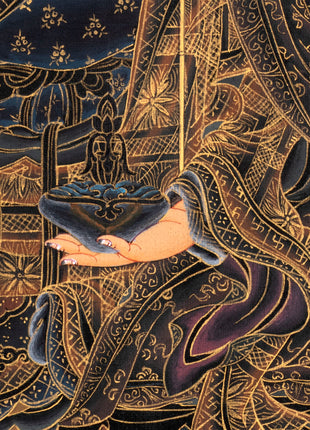 Guru Rinpoche in Pure 24K gold Thangka, Nakthang Style Tibetan Painting