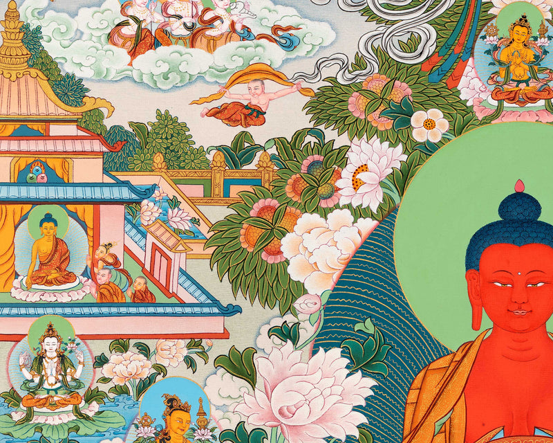 Buddha Amitabha Pureland Thangka, High Quality Giclee Canvas,Thangka Print