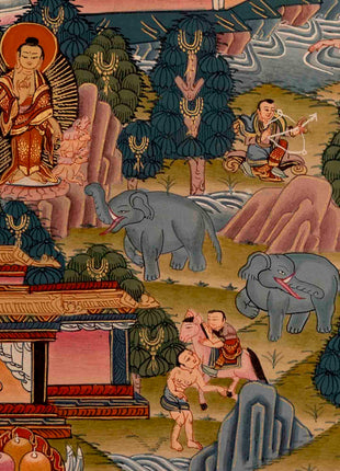 Life Story Of Shakyamuni Buddha | Traditional Tibetan Thangka | Wall Decors