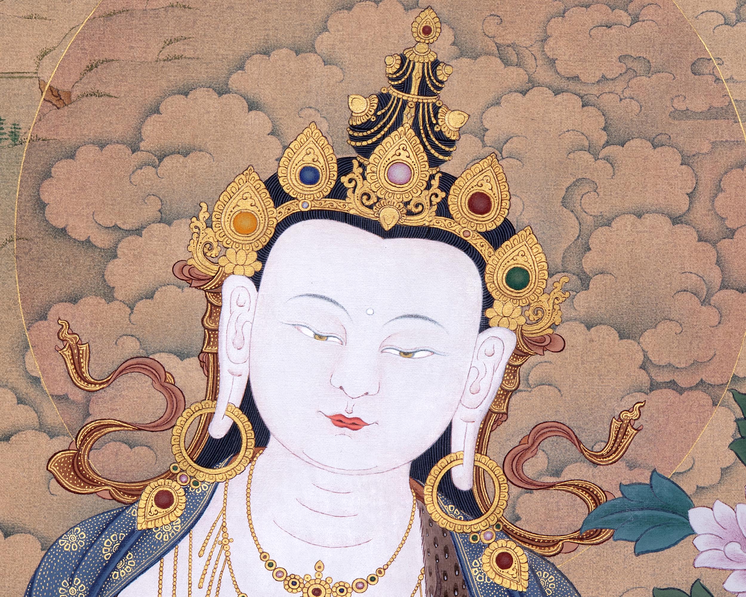 Chenrezig With Amitabha | Buddhist Thangka Print | Bodhisattva Art