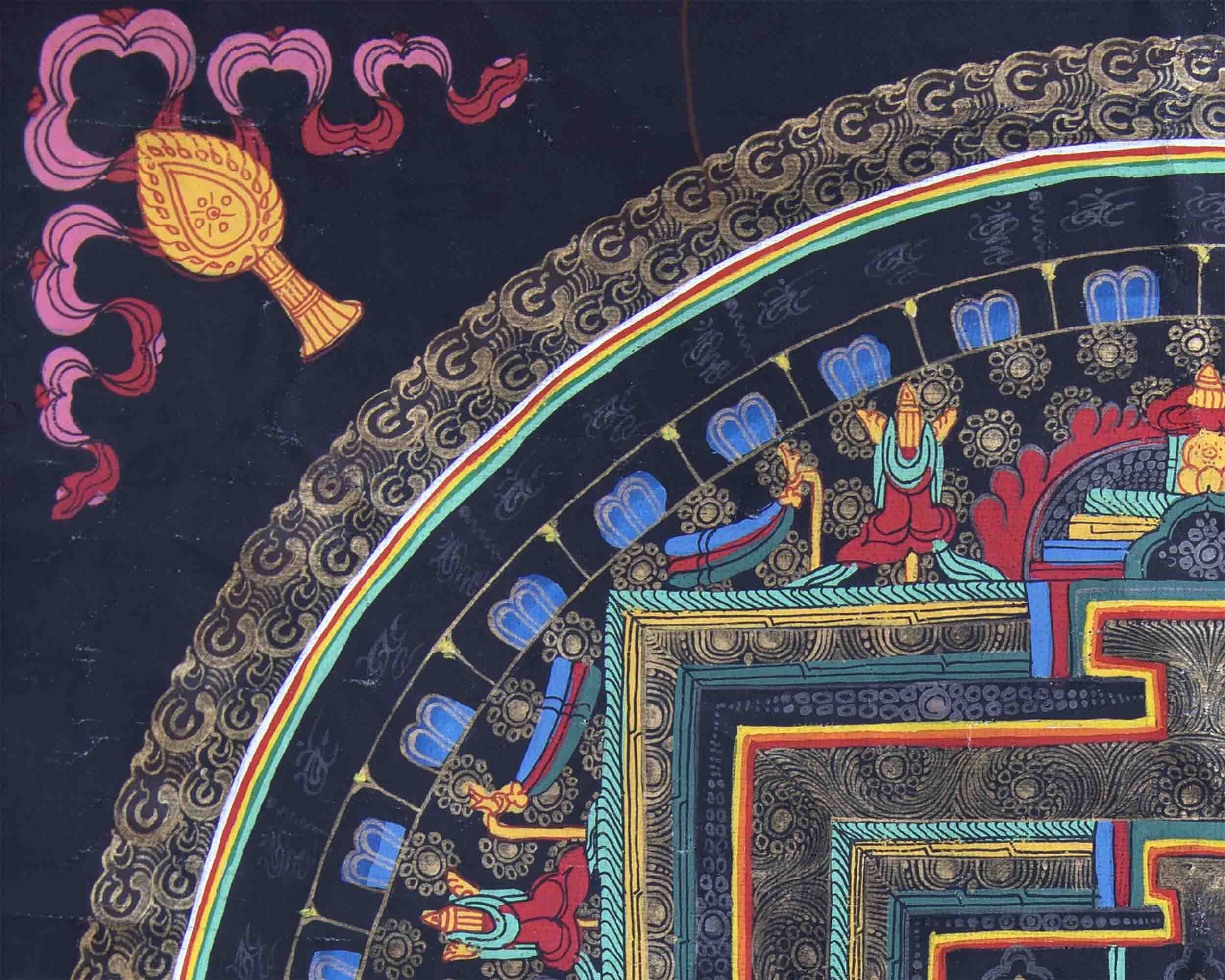 Vintage 8 Auspicious Mandala Thangka With Exquisite Brocade | Tibetan Wall Hanging