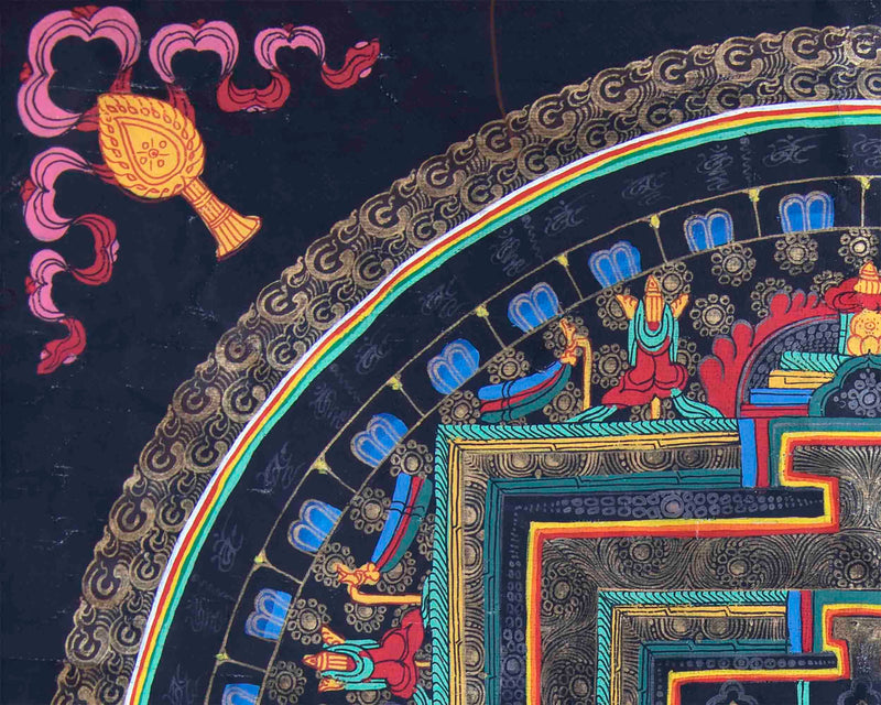 Vintage 8 Auspicious Mandala Thangka With Exquisite Brocade | Tibetan Wall Hanging