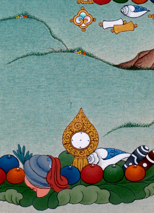 Yellow Jambhala Thangka | Dzambhala Painting | Hand-painted Buddhist Wealth Deity