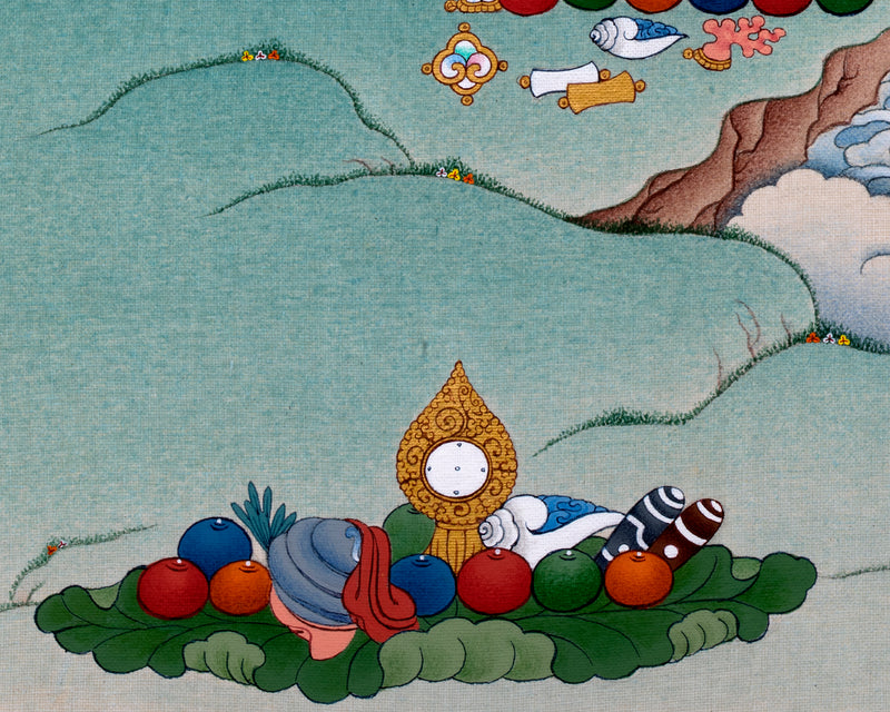 Yellow Jambhala Thangka | Dzambhala Painting | Hand-painted Buddhist Wealth Deity