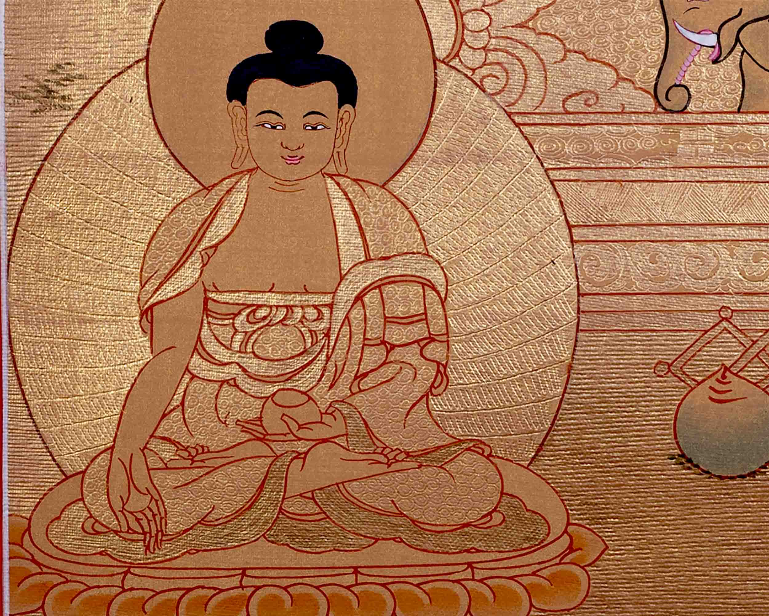 24K Gold Style Medicine Buddha Thangka | Meditation Altar