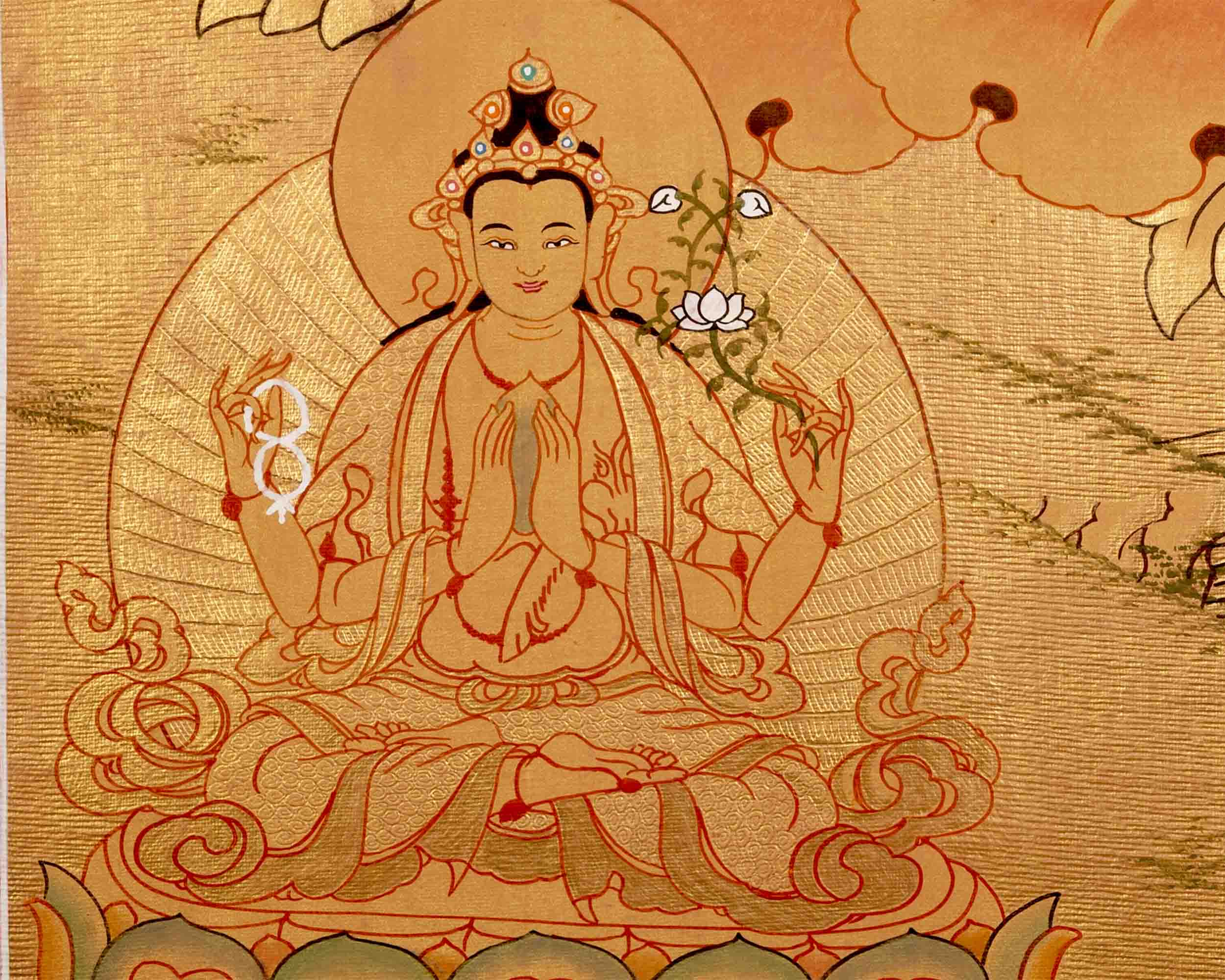 Hand Painted Full 24K Gold Manjushree Thangka | Wall Hanging Decor