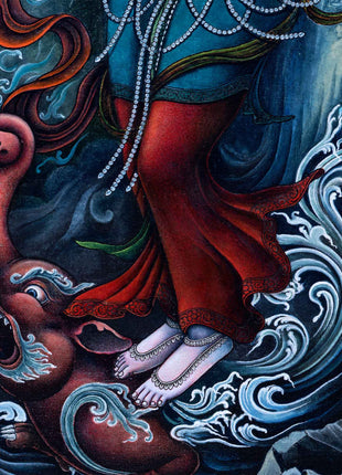 Ganga Goddess Giclee Print For Prayers | Traditional Newari Paubha Art Prints For Wall Hanging