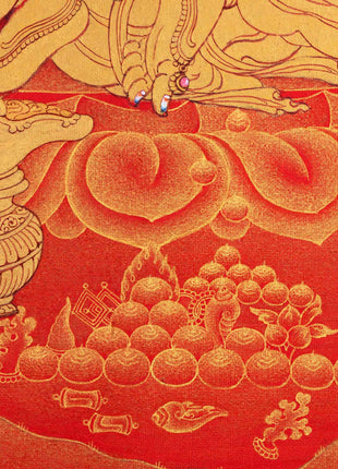 Hand-Painted Himalayan Thangka For Jambhala Mantra Practice | Traditional Wealth Deity Artwork