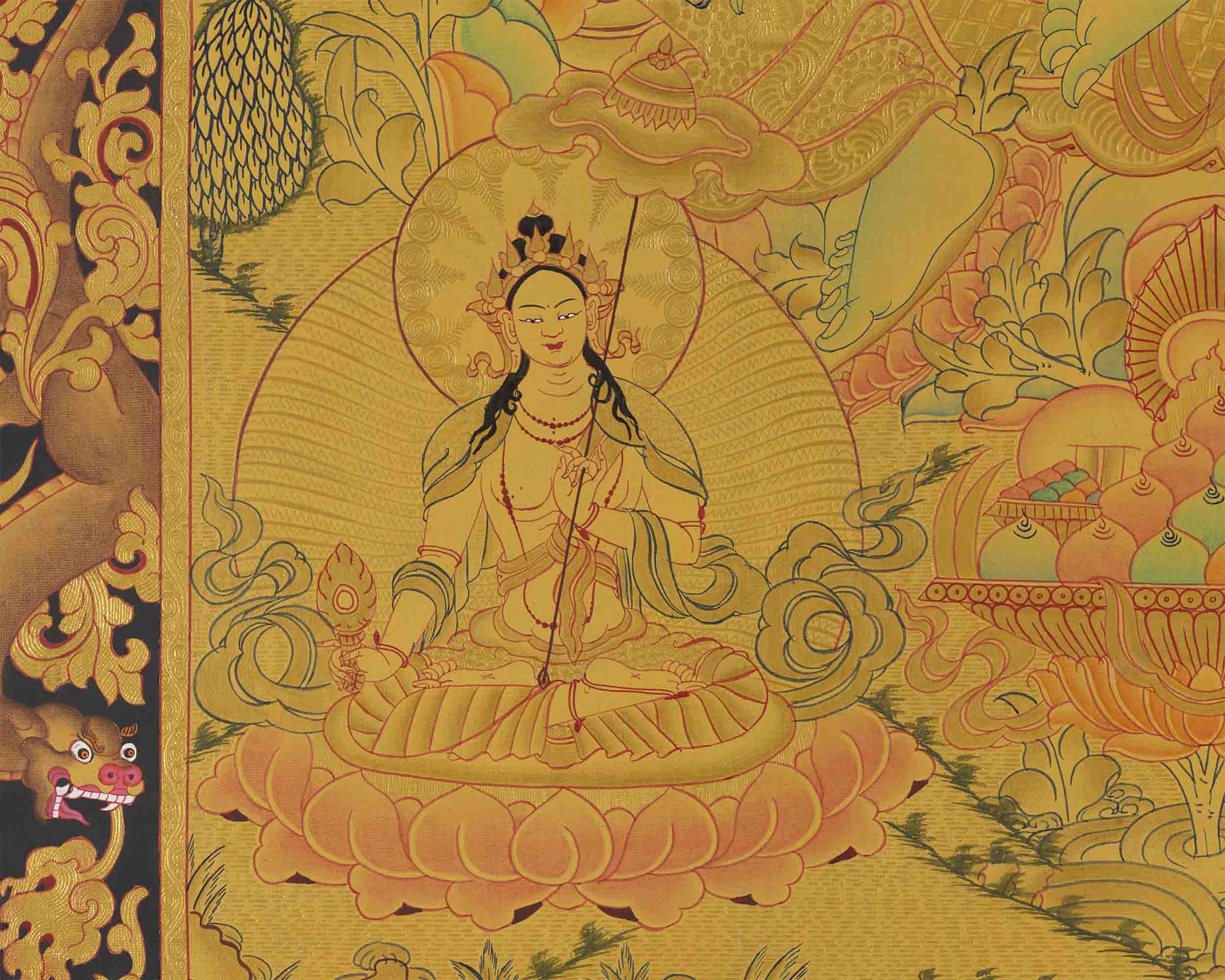 Full 24K Gold Green Tara Thangka | Wall Decoration Art