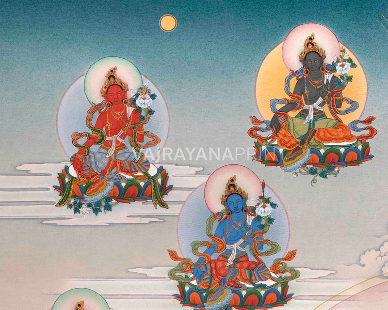 Traditionally Crafted Thangka Print For 21 Tara Praise | Tibetan Thangka Print For Mindfuless | Tibetan Buddhism Art