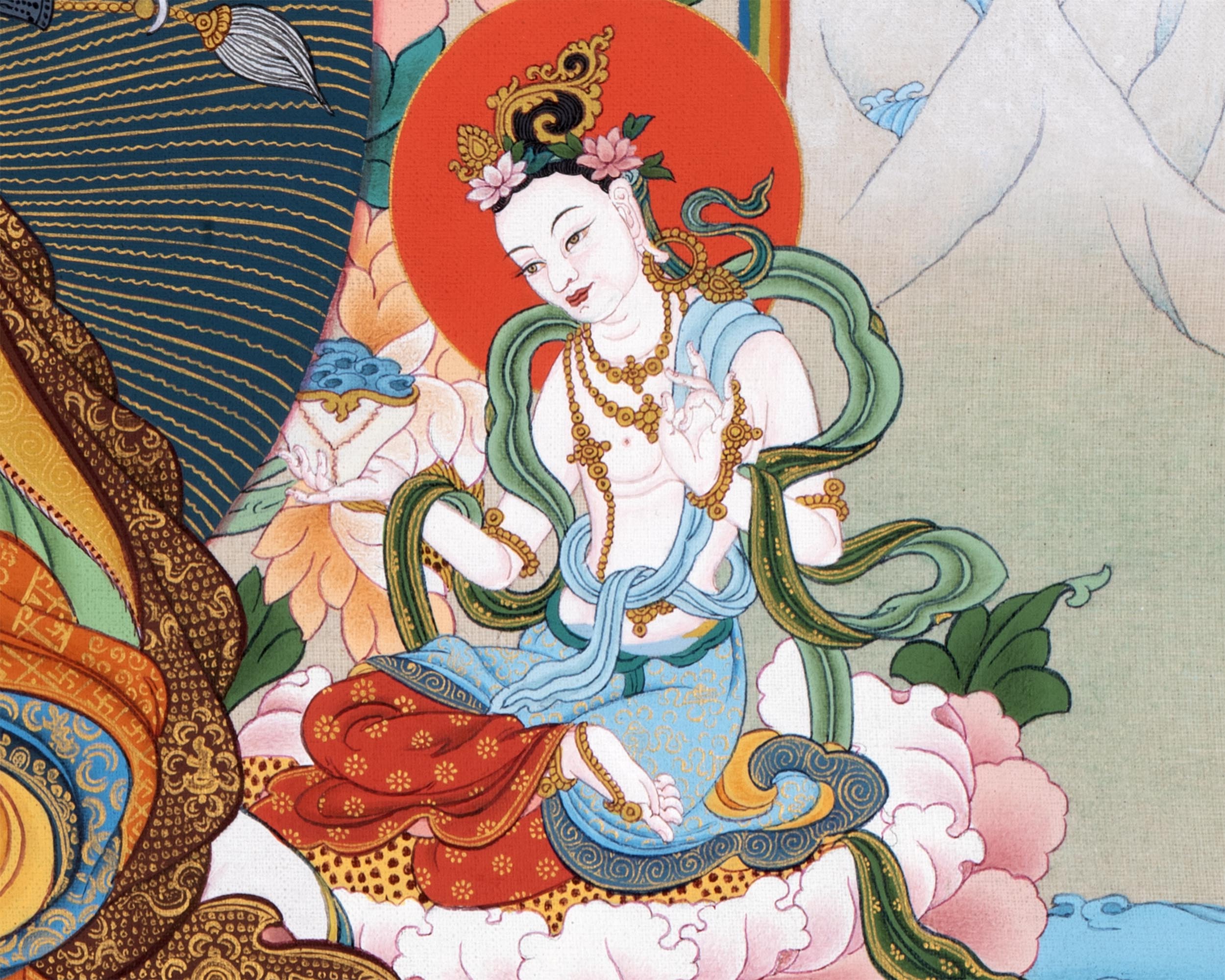 Guru Padmasambhava Thangka With Consorts, Buddhas And Bodhisattvas | Tibetan Art