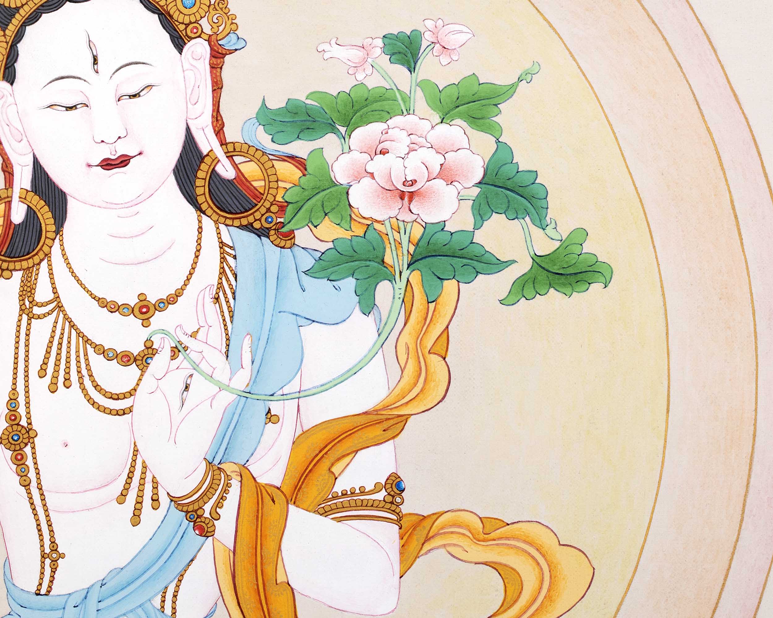 White Tara Symbolism Thangka | Hand-Painted Tibetan Tara Buddhism Art