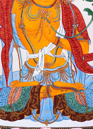 Traditionally Hand-Painted Manjushree Buddha Thangka | The Bodhisattva Of Wisdom Art For Daily Practice